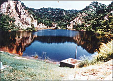 The earthen dam constructed by the Central Soil and Water Conservation Research and Training Institute at Rael Majra village which has helped solve irrigation problems over the past few years.