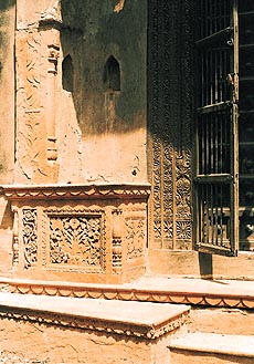 A full view of an ornately done podium at Majra village, Jhajjar district.