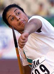 India's Gurmeet Kaur Rai prepares to throw, during the qualifying round of the Women's Javelin at the seventh World Track and Field Championships in Seville, Spain on Thursday