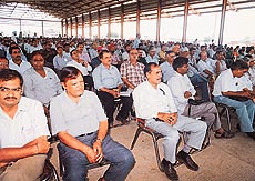 Participants at a training programme for officials on election duty in Sector 20, Panchkula, on Friday.