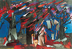 One of the works of Raja Jaikrishan at his collage exhibition, which opened at the Museum of Fine Arts, Panjab University, Chandigarh, on Tuesday