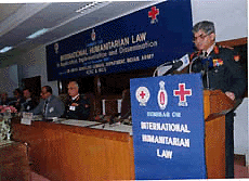 Army Chief Gen. V.P. Malik addressing a seminar on International Humanitarian Law at Vigyan Bhavan in New Delhi on Thursday 