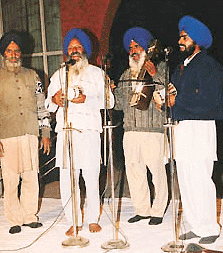 Dhadi-singer Mukhtiar Singh (second from left) performs at the Punjab Kala Bhawan, Sector 16, Chandigarh, on Thursday
