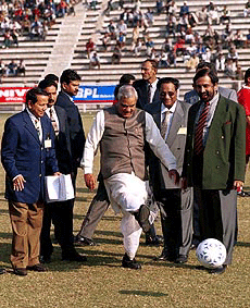 Prime Minister Atal Bihari Vajpayee inaugurating the National Football league in New Delhi on Thursday