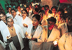 Nurses observe Human Rights' day near General Hospital, Sector 16, Chandigarh, on Friday.