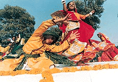Children present a Rajasthani folk dance during the concluding day ceremony of the Chrysanthemum Show in Chandigarh's Terraced Garden on Sunday.