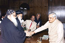 Supreme head to orthodox Christians in India, his holiness Moranmar Baselius Mar Thoma Mathus with Prime Minister Atal Bihari Vajpayee in New Delhi on Tuesday