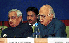 Prime Minister Atal Bihari Vajpayee and Union Home Minister L. K. Advani at the All India conference of Director Generals and Inspector Generals of Police in New Delhi on Friday