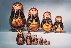 The doll shows onion or garlic-domed churches in Russia