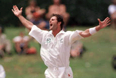 New Zealand's bowler Chris Cairns claims another West Indian wicket in the defeat by nine wickets in the first test