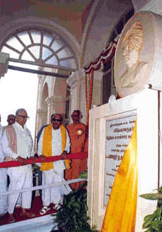 Tamil Nadu Chief Minister M. Karunanidhi inaugurating the Vivekananda Cultural Heritage of India exhibition in Chennai at the renovated Vivekananda Illam on Monday