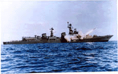 Guided-missile destroyer INS Delhi test-fires a missile in one of the recent largest tactical exercises which took place in the Arabian Sea