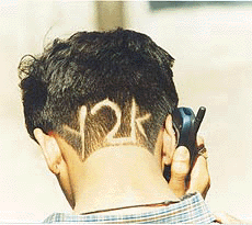 A college student sports a yuppy haircut to welcome the new millennium