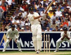 Greg Blewett of Australia is bowled out by Indian bowler Javagal Srinath on the first day of second Cricket test between Australia and India at the Melbourne Cricket Ground on Sunday