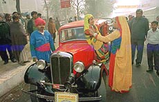 A vintage car during "The Statesman Vintage & Classic Car Rally" in New Delhi on Sunday.— PTI