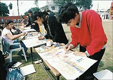 Participants make teaching aids at the Dev Samaj College of Education on Monday