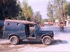 An outdated bullet-proof Gypsy parked near Kalanaur bridge in Yamunanagar