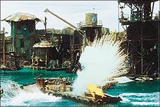 A water stunt shot being taken for a film