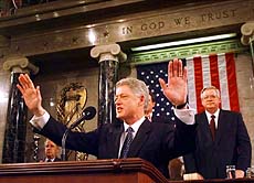 President Clinton acknowledges the crowd