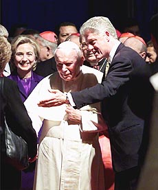 Pope John Paul II and President Clinton