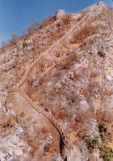 The steep climb of the fort wall