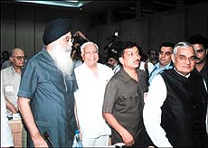Mr Atal Behari Vajpayee, Prime Minister of India, Mr Parkash Singh Badal, Chief Minister Punjab and Sh Balramji Dass Tandon, Local Government Minister, Punjab going to attend the Chief Minister conference on Kargil situation at Vigyan Bhawan, New Delhi on Wednesday