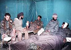 Friends wishing their injured buddies in a forward field hospital in Kargil.
