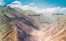 Zoji La Pass from overhead Gumri (photographed in 1997). (Photo by Amarinder Singh. Published by The Regiment of Ludhiana Welfare Association, Patiala).