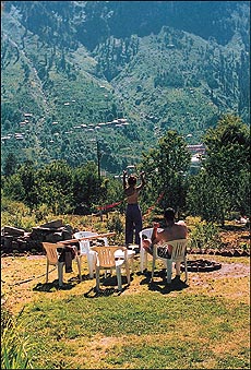 A foreign couple relaxes in quiet surroundings