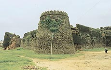 A view of the dilapidated outer portion of Mani Majra fort.