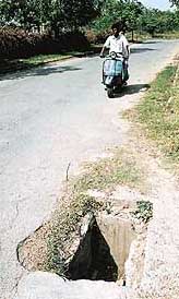 Uncovered manhole