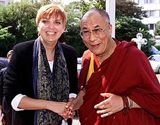 Claudia Roth, Chairwoman of the German Parliament Committee for Human Rights, welcomes the Tibetan Religious Leader, the Dalai Lama