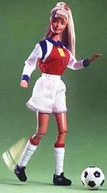 Mattel's "WWC Soccer Barbie" doll is shown in this undated handout photo. The doll is endorsed by Mia Hamm of the United States Womens World Cup soccer team