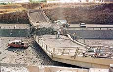 The destroyed Halfway Bridge between Beirut and the southern city of Sidon