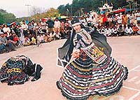Artistes from Rajasthan perform "Kala Bel" to a packed audience at the Kalagram Craft fair on Wednesday — A Tribune photograph