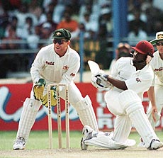 Brian Lara in action during his innings of 62 on the second day of the first test between Australia and the West Indies