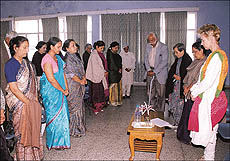 Mr J.P. Singh, Dr M.C. Mamgain, Ms Sadhna Gangoli, Ms Debbie and others observe a one-minute silence at a prayer meeting organised to pay homage to Champa Mangat Rai at the YWCA, sector 11, Chandigarh, on Wednesday