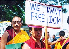 Tibetans taking out a procession