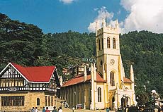 The magnificient Municipal Library adjoining Christ Church on the Ridge in Shimla