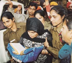 Mrs Tejinder Kaur, a former teacher, whose fast entered its ninth day is shifted by the police to the PGI in view of her deteriorating physical condition in Chandigarh on Tuesday.