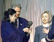 President Clinton, First lady Hillary Rodham Clinton and  Lea Rabin, wife of late Israeli Prime Minister Yitzhak Rabin.