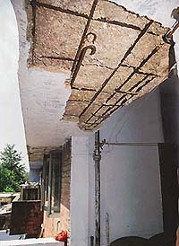 A portion of the balcony of a government house in Sector 35-B in Chandigarh which fell down on Sunday. 