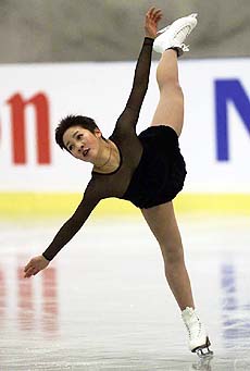 World champion Michelle Kwan of the United States performs during a practice session before the World Figure Skating Championships at the Hartwall arena in Helsinki, Finland on Monday 