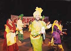 Parmjit Sidhu and his troupe perform at Plaza carnival in Chandigarh's Sector 17 on Saturday.