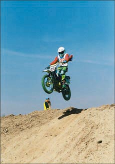 A rider in the Expert Class takes the Whoop-De-Doo jump in the IndianOil Servo Super Moto-Cross held in Chandigarh on Sunday.