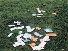 Letters bearing postal stamps but no mark of the postal authorities found lying scattered in a ground in Sector 44. Another bunch of letters was found lying in Sector 41, Chandigarh, on Monday morning. The letters meant for delivery in various cities across the country were found by morning walkers who rang up The Tribune in this regard.