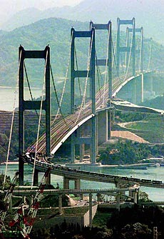 The last of 10 bridges conecting between main island of Honshu and Shikoku islands, western Japan, opens recently, completing the entire project to link the two major Japanese islands.
