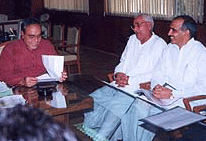 The Haryana Chief Minister Mr Om Prakash Chautala in a meeting with Union Power Minister Mr R. Kumarmangalam to discuss the State's power supply situation in New Delhi on Tuesday. 