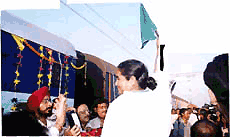 Railway Minister Mamata Banerjee flags off the azad express on its return trip to Calcutta-Haldia on Thursday