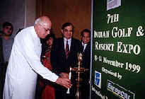 Jammu and Kashmir Chief Minister, Dr Farooq Abdullah, along with Mr Anil Bhandari of International Travel House, inaugurating the Seventh Golf & Resort Exp in the Capital on Saturday.